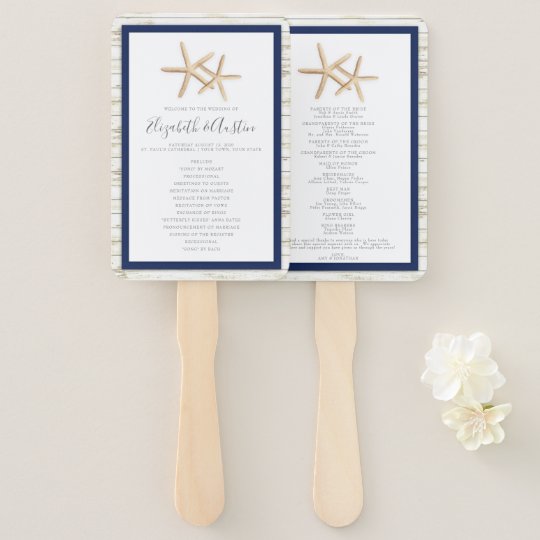 Starfish Whitewash Wood Beach Wedding Program Fan Zazzle Com