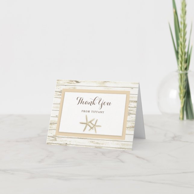 Starfish Whitewashed Wood Beach Thank You Card (Front)