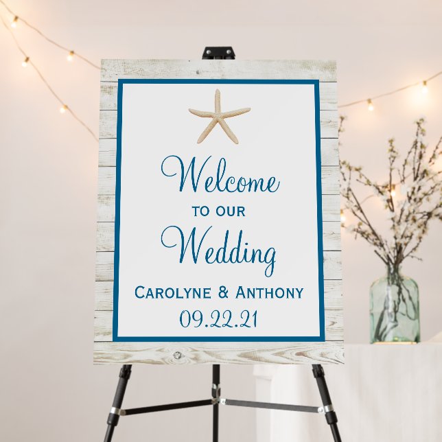 Starfish Whitewashed Wood Beach Wedding Collection Foam Board (In Situ (Stand))
