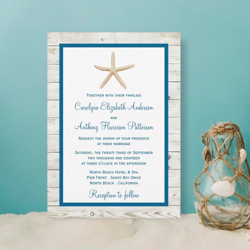Starfish Whitewashed Wood Beach Wedding Collection Invitation