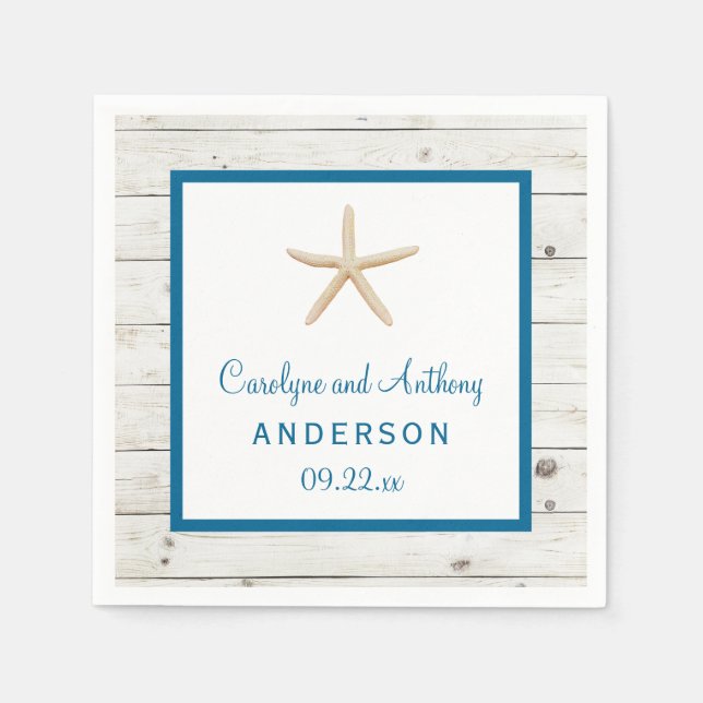 Starfish Whitewashed Wood Beach Wedding Collection Napkins (Front)