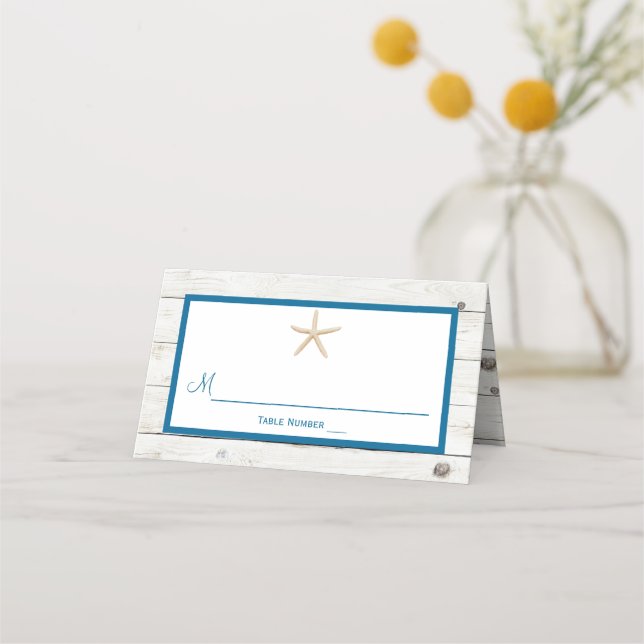 Starfish Whitewashed Wood Beach Wedding Collection Place Card (Front)