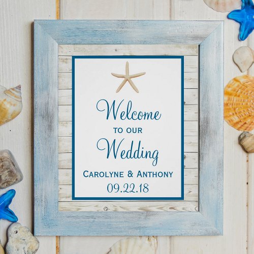Starfish Whitewashed Wood Beach Wedding Collection Poster
