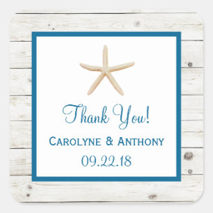 Starfish Whitewashed Wood Beach Wedding Collection Square Sticker