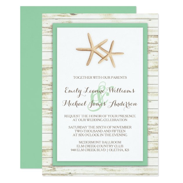 Starfish Whitewashed Wood Beach Wedding Invitation