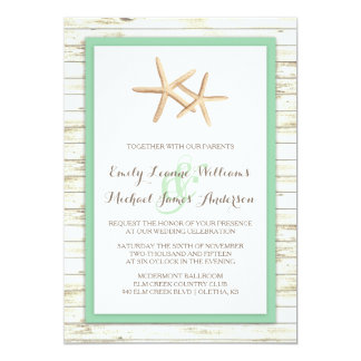 Starfish Whitewashed Wood Beach Wedding Invitation