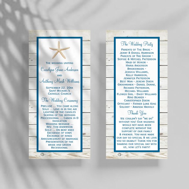 Starfish Whitewashed Wood Beach Wedding Program (Creator Uploaded)