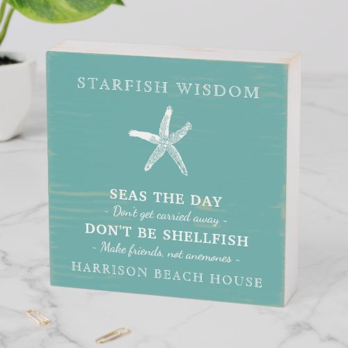 Starfish Wisdom Beach House Family Name Wooden Box Sign