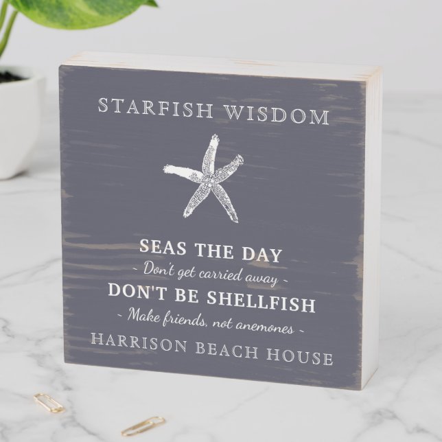 Starfish Wisdom Beach House Quote Family Name Wooden Box Sign (In Situ Horizontal)
