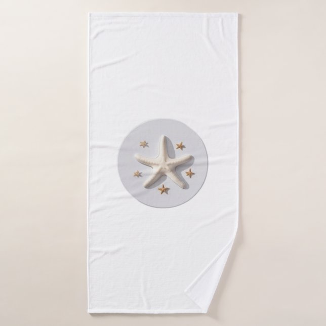Starfish with Gold Stars and Silver Circle Bath Towel (Bath Towel)