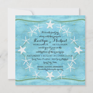 Starfish Wreath Ocean Beach Watercolor Blue Shells Invitation