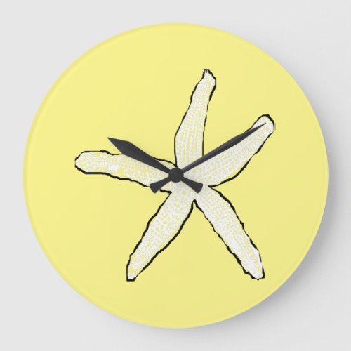 Starfish Yellow White Pattern Elegant Beach Gift Large Clock