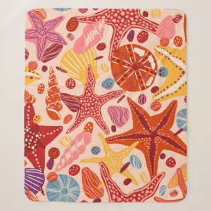 Starfishes, shells and stones flat hand drawn Vint Sherpa Blanket