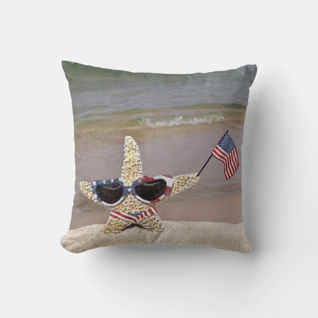 StarfishWwith American flag Throw Pillow (Front)