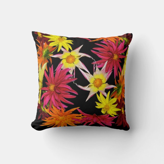 Stargazer Dahlias Throw Pillow (Front)