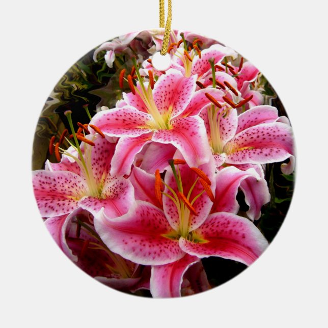 "Stargazer" Lilies Ceramic Ornament (Front)