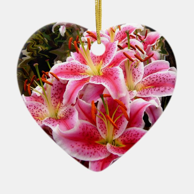 "Stargazer" Lilies Ceramic Ornament (Front)