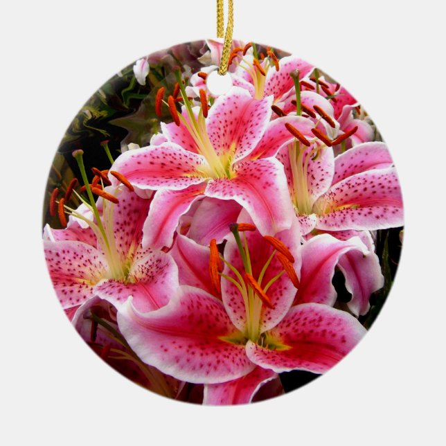"Stargazer" Lilies Ceramic Ornament (Front)