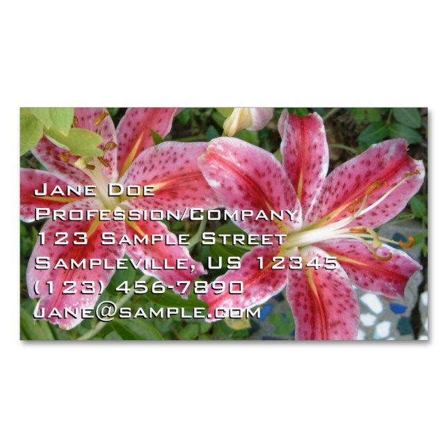 Stargazer Lilies Garden Floral Business Card Magnet (Front)