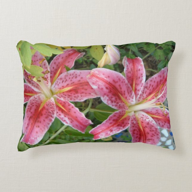 Stargazer Lilies Garden Floral Decorative Pillow (Front)