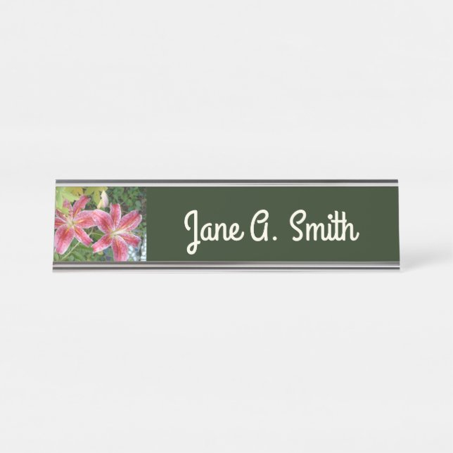 Stargazer Lilies Garden Floral Desk Name Plate (Front)