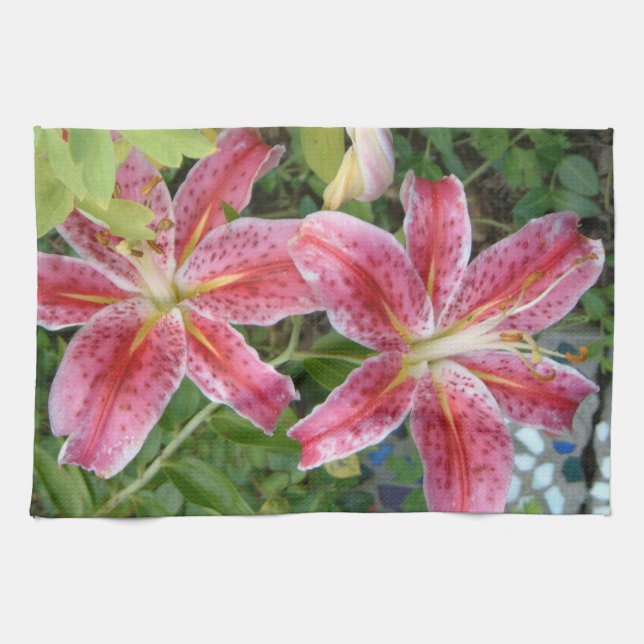 Stargazer Lilies Garden Floral Kitchen Towel (Horizontal)