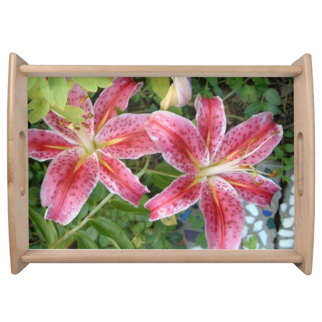 Stargazer Lilies Garden Floral Serving Tray (Front)