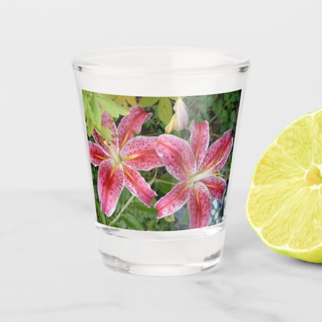 Stargazer Lilies Garden Floral Shot Glass (Front)
