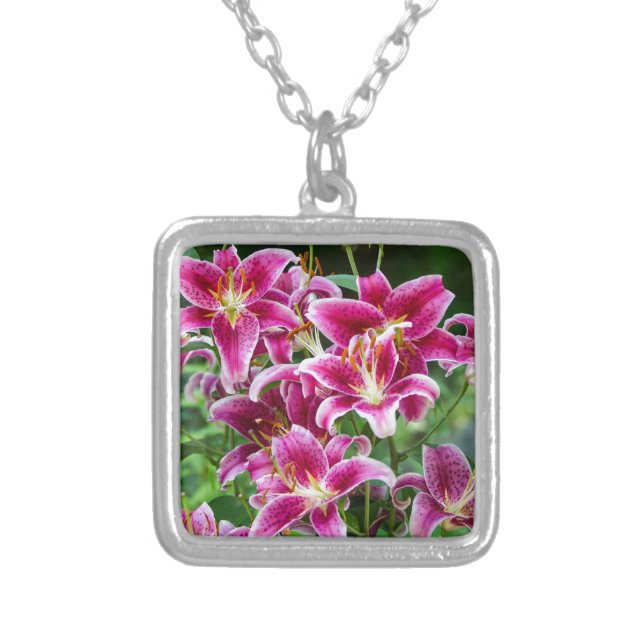 Stargazer Lilies Silver Plated Necklace (Front)