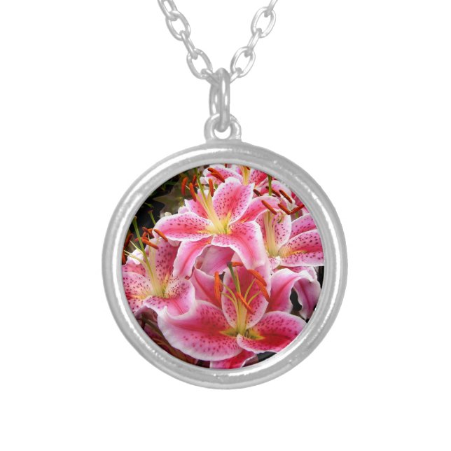 "Stargazer" Lilies Silver Plated Necklace (Front)