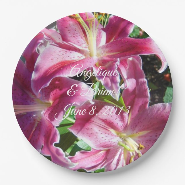 stargazer lilies wedding reception paper plates (Front)