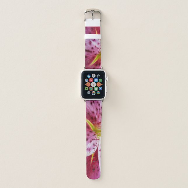 Stargazer Lily Bright Magenta Floral Apple Watch Band (Front)