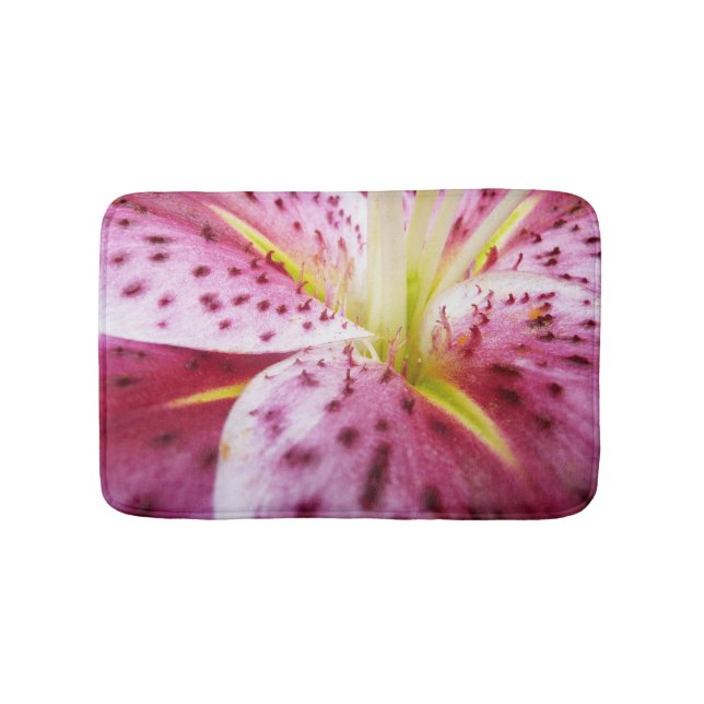 Stargazer Lily Bright Magenta Floral Bathroom Mat (Front)