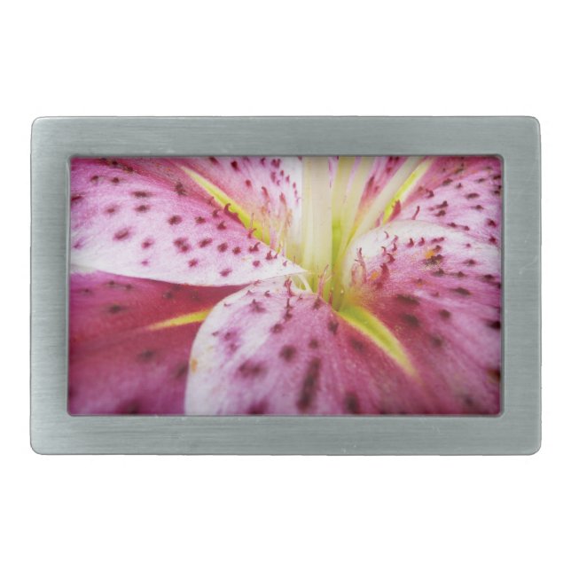 Stargazer Lily Bright Magenta Floral Belt Buckle (Front)