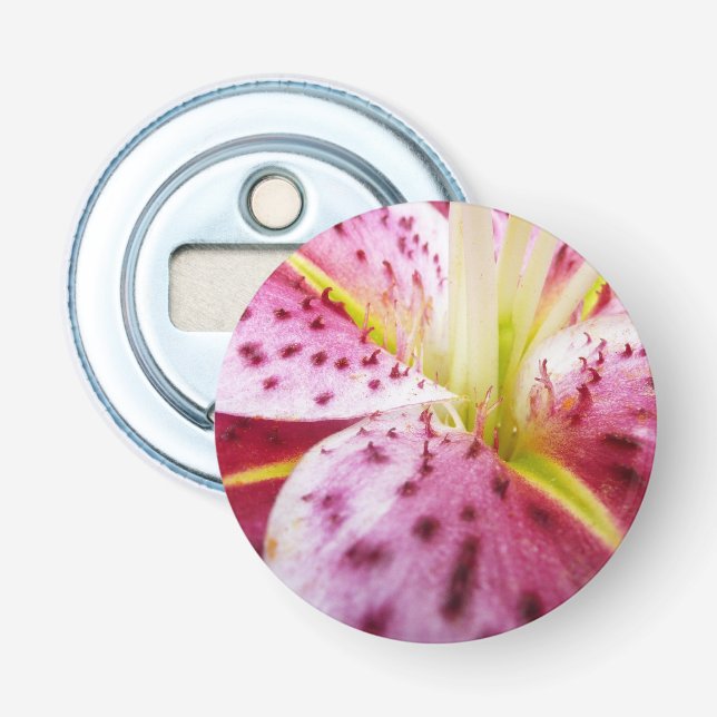 Stargazer Lily Bright Magenta Floral Bottle Opener (Front)
