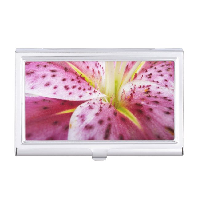 Stargazer Lily Bright Magenta Floral Business Card Case (Front)