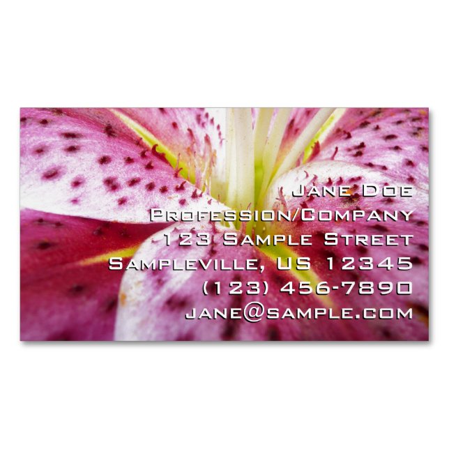 Stargazer Lily Bright Magenta Floral Business Card Magnet (Front)