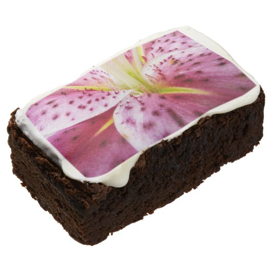 Stargazer Lily Bright Magenta Floral Chocolate Brownie (Angled)