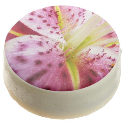 Stargazer Lily Bright Magenta Floral Chocolate Dipped Oreo (Angled)