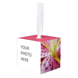 Stargazer Lily Bright Magenta Floral Cube Ornament