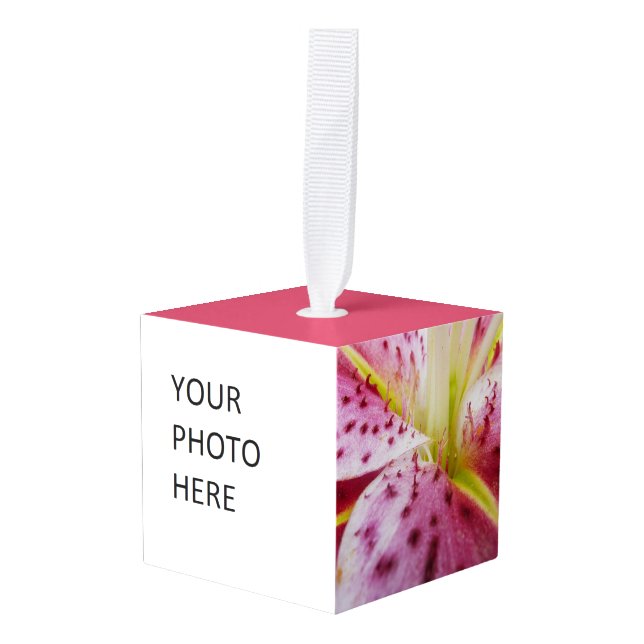 Stargazer Lily Bright Magenta Floral Cube Ornament (Front Angled)