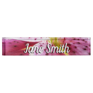Stargazer Lily Bright Magenta Floral Desk Name Plate