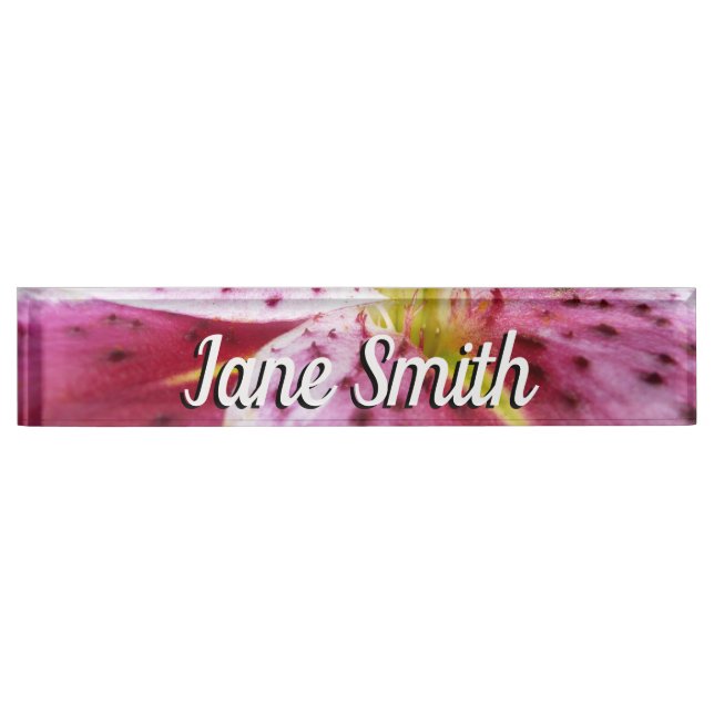 Stargazer Lily Bright Magenta Floral Desk Name Plate (Front)