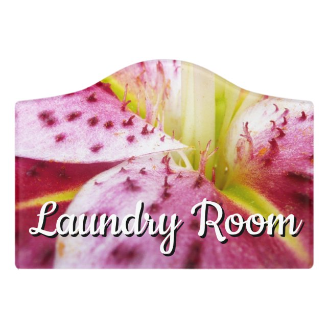 Stargazer Lily Bright Magenta Floral Door Sign (Small Crest Front)