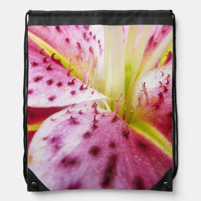 Stargazer Lily Bright Magenta Floral Drawstring Bag (Front)