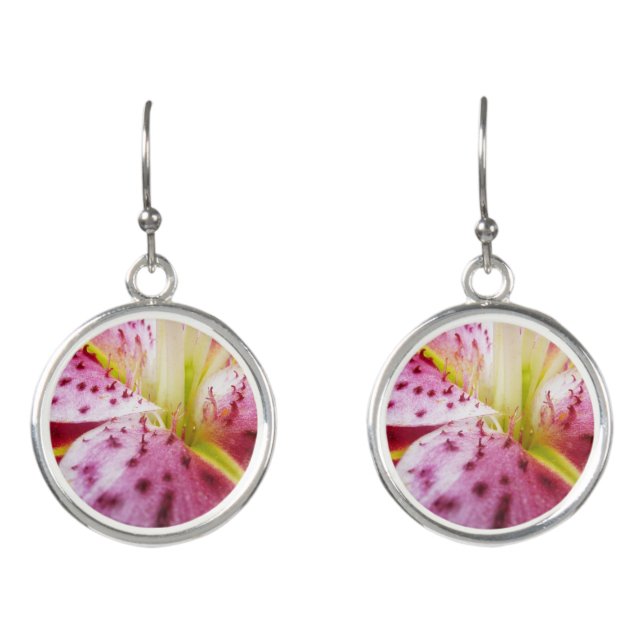 Stargazer Lily Bright Magenta Floral Earrings (Front)