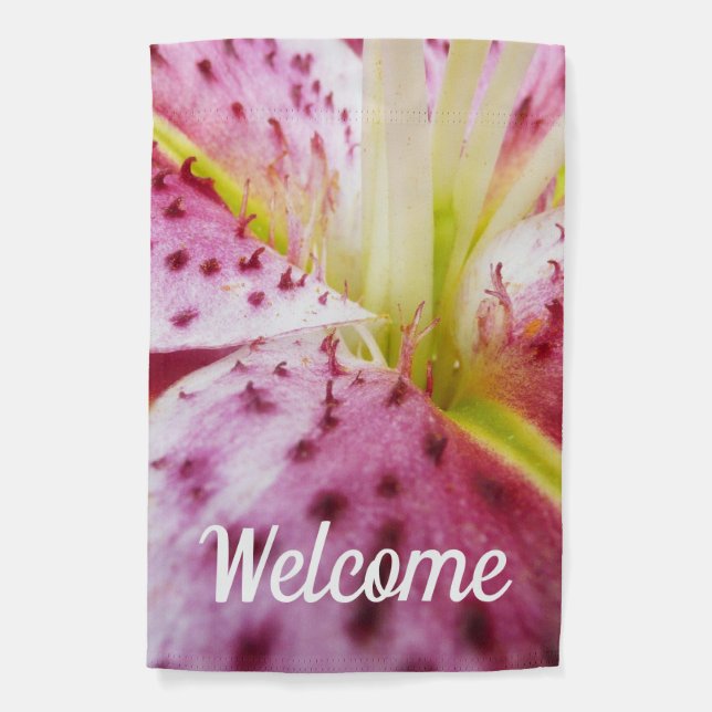 Stargazer Lily Bright Magenta Floral Garden Flag (Front)