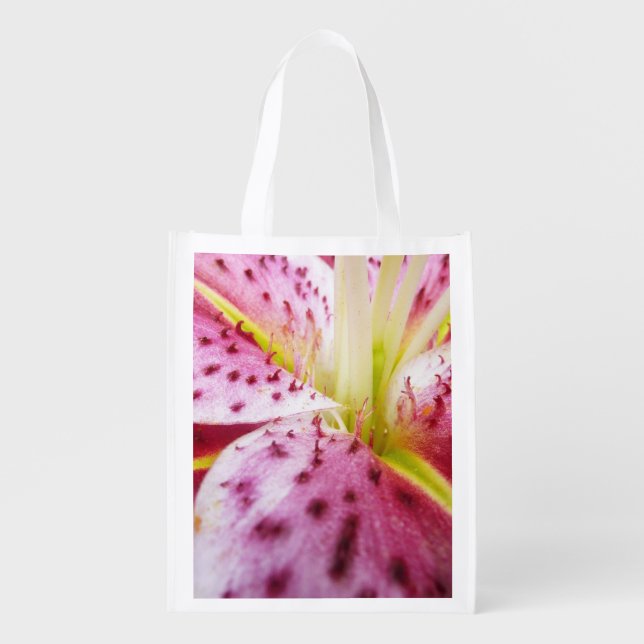 Stargazer Lily Bright Magenta Floral Grocery Bag (Front)