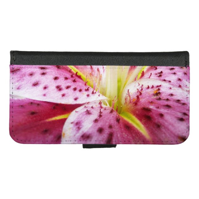 Stargazer Lily Bright Magenta Floral iPhone Wallet Case (Front (Horizontal))