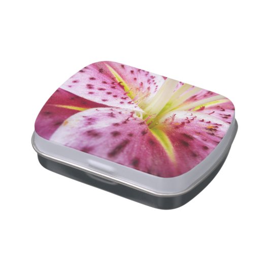 Stargazer Lily Bright Magenta Floral Jelly Belly Candy Tin (Side)